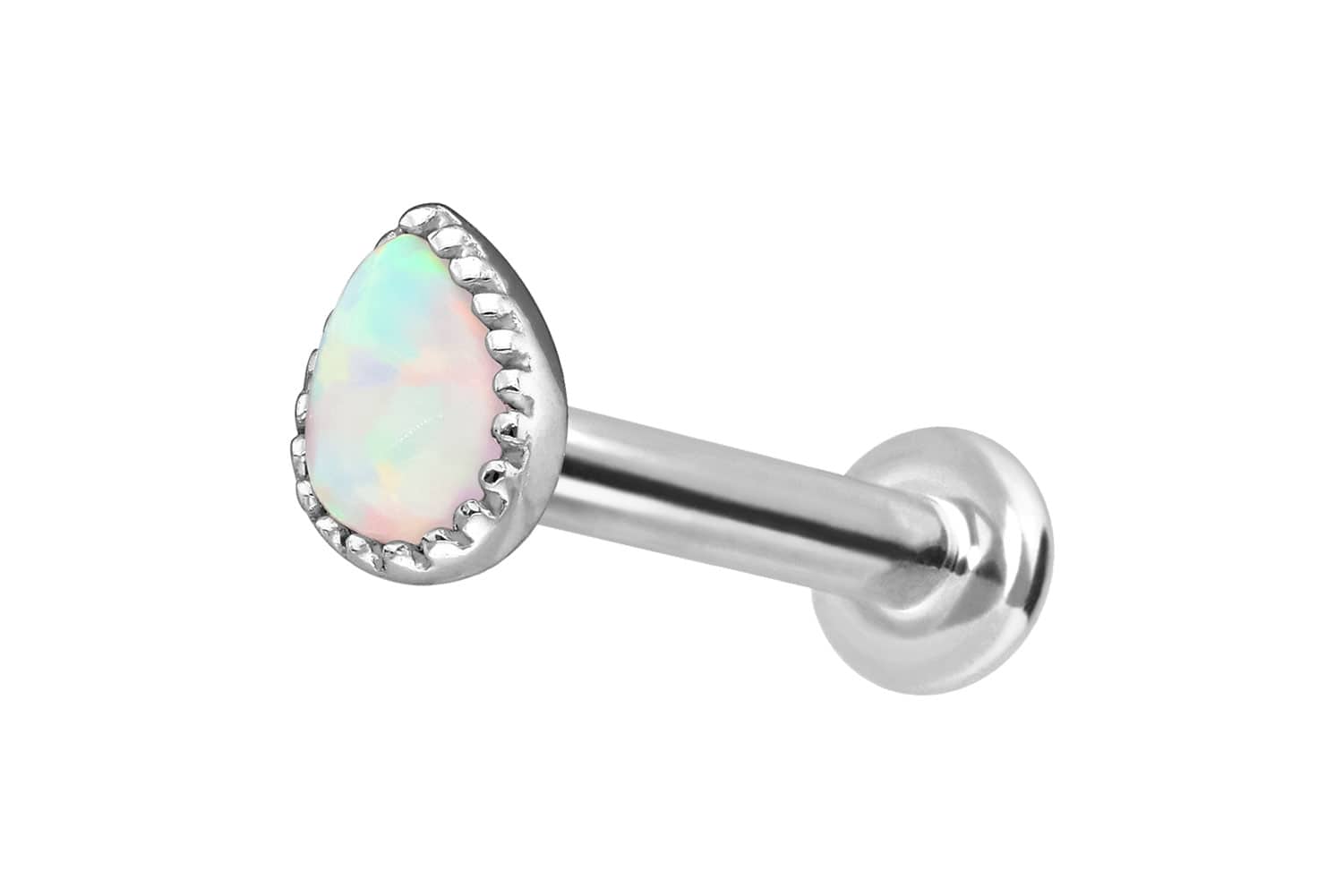 14 Karat Gold Labret Piercing mit Push Fit SYNTHETISCHER OPALTROPFEN